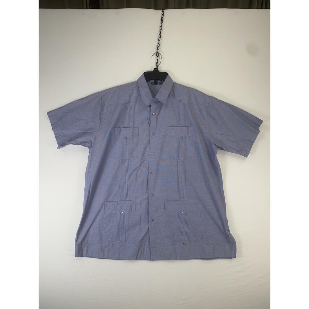 Bohio Shirt Mens XL Blue Check Short Sleeve Button Up Pleated Pockets Casual
